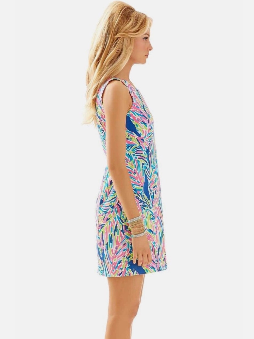 Lilly Pulitzer Cathy Shift Dress Sz 14 Indigo Palm Reader print out Resort wear - Picture 3 of 12